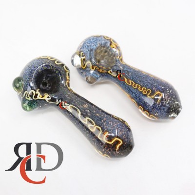 GLASS PIPE GOLDEN ART W/ DOTS ON SIDE GP456